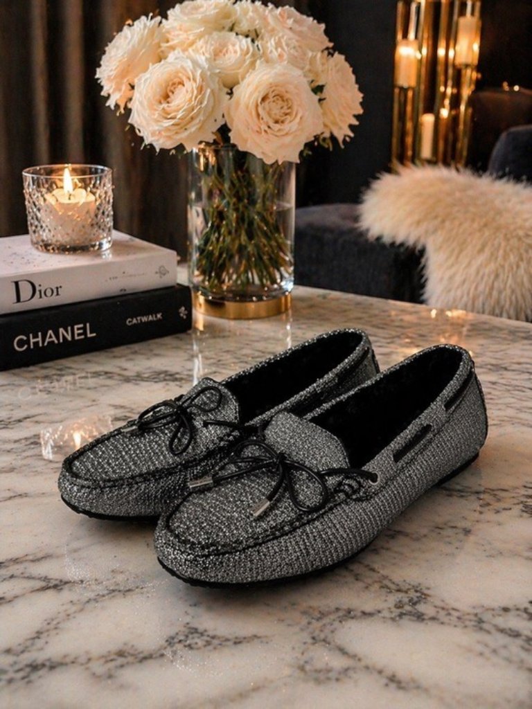 Michael Kors Sparkle Loafers Silver Metallic Ballet Flats Size 7.5 Y2k